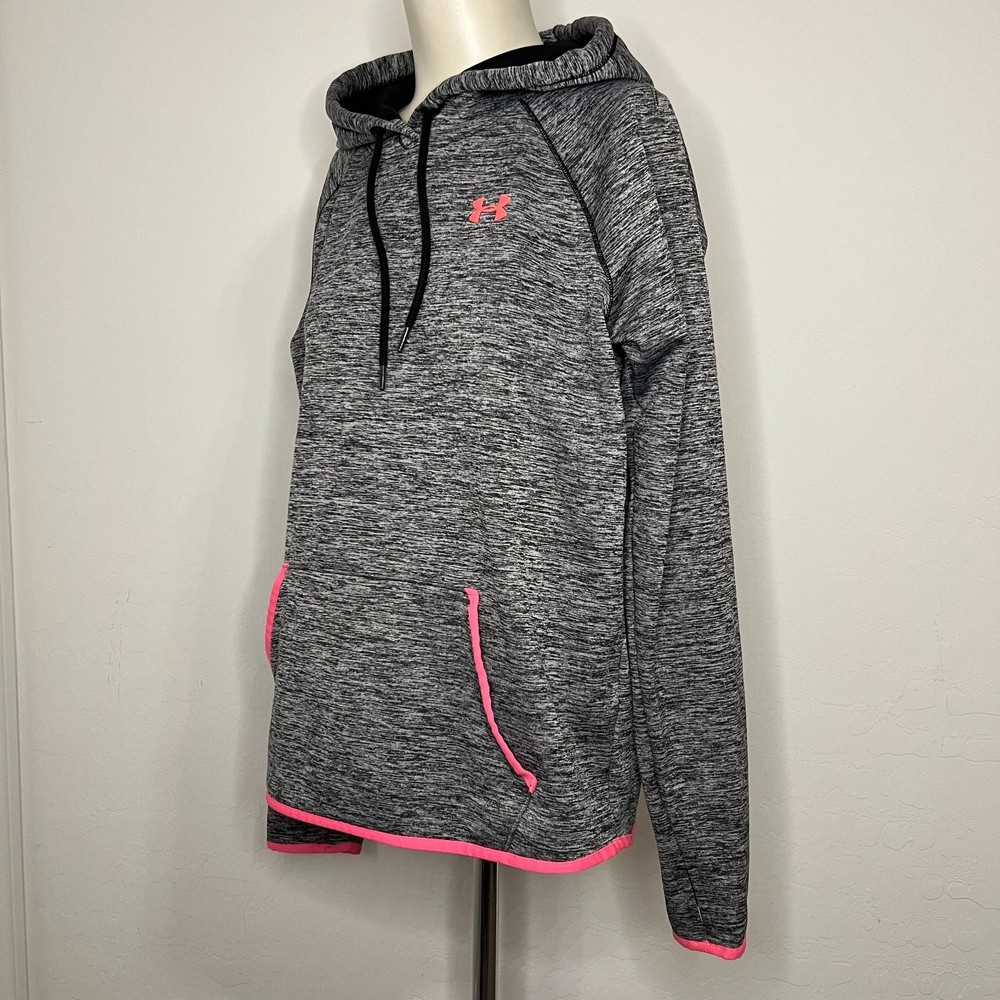 UNDER ARMOUR Storm 1 Cold Gear Kangaroo Hoodie thumb Holes Gray Pink Women SZ M